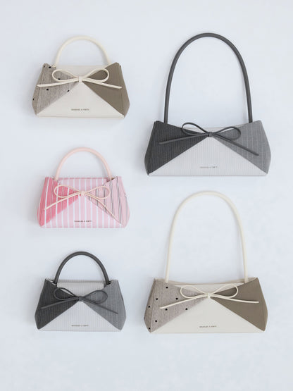 CHARLES & KEITH Discount / Hazel Heart-Print Bow Panelled Shoulder Bag - Taupe
