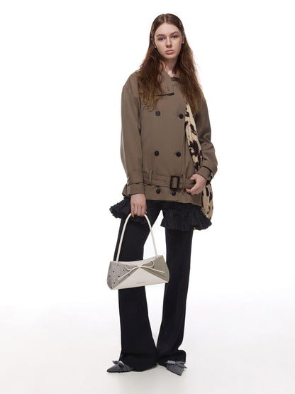 CHARLES & KEITH Discount / Hazel Heart-Print Bow Panelled Shoulder Bag - Taupe