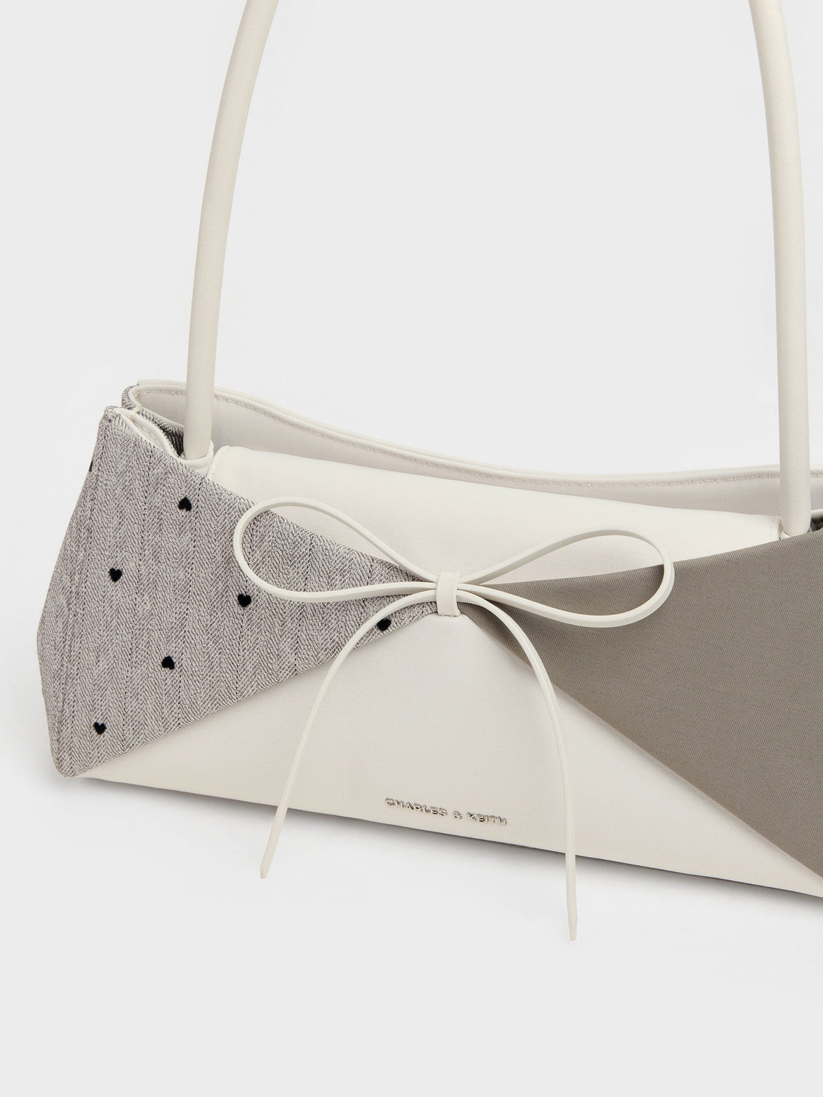 CHARLES & KEITH Discount / Hazel Heart-Print Bow Panelled Shoulder Bag - Taupe