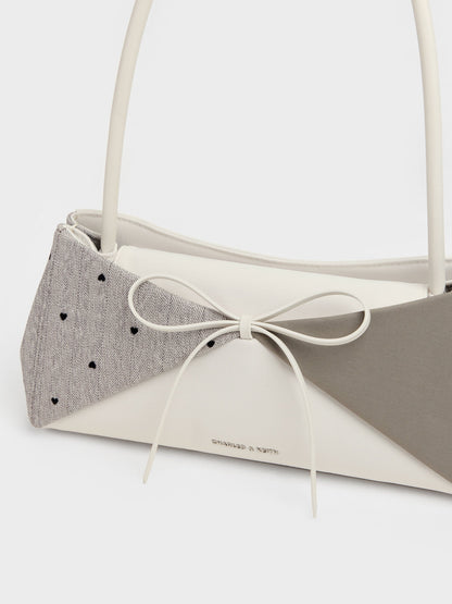CHARLES & KEITH Discount / Hazel Heart-Print Bow Panelled Shoulder Bag - Taupe