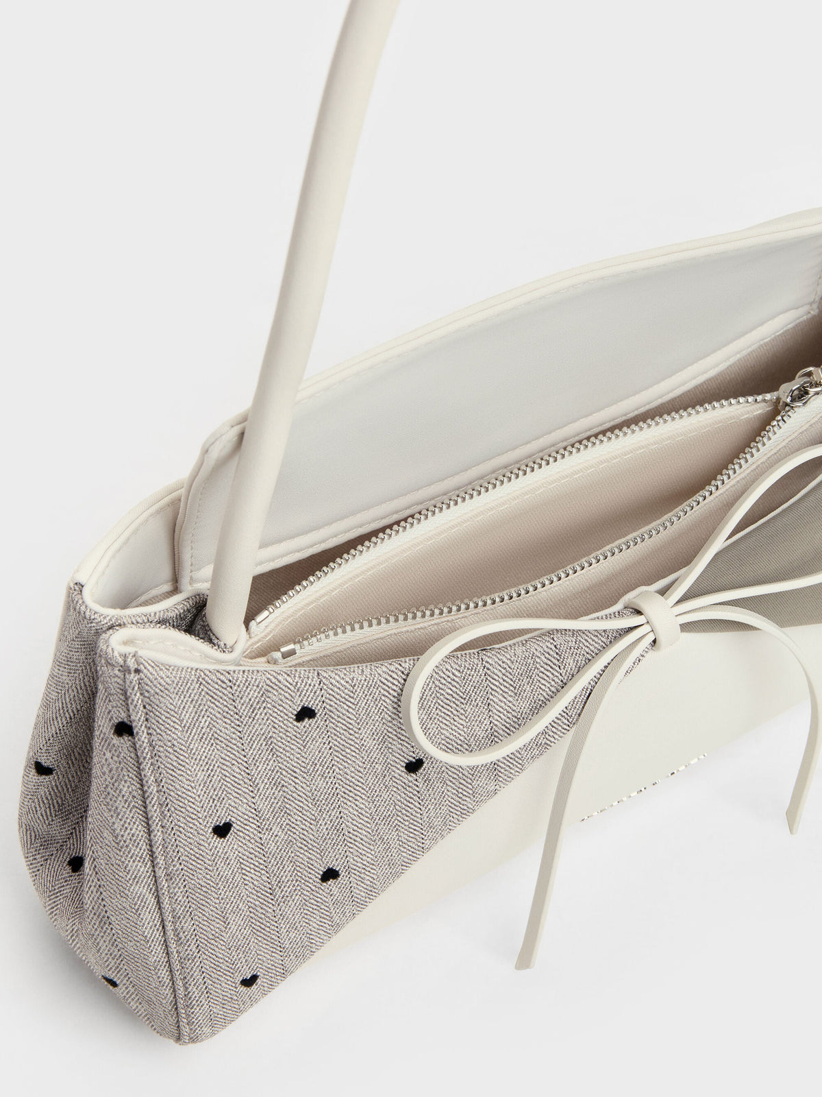 CHARLES & KEITH Discount / Hazel Heart-Print Bow Panelled Shoulder Bag - Taupe