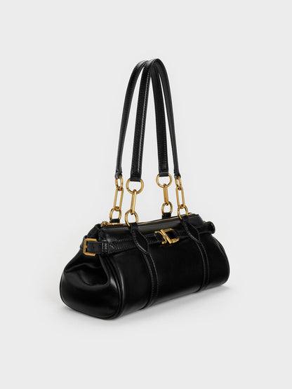 CHARLES & KEITH Deals / Gwynne Metallic-Accent Elongated Shoulder Bag - Black