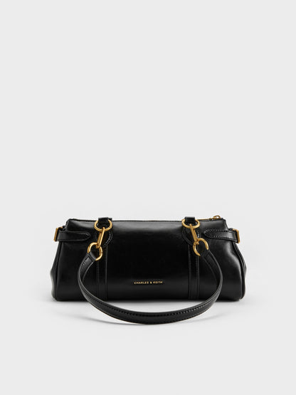 CHARLES & KEITH Deals / Gwynne Metallic-Accent Elongated Shoulder Bag - Black
