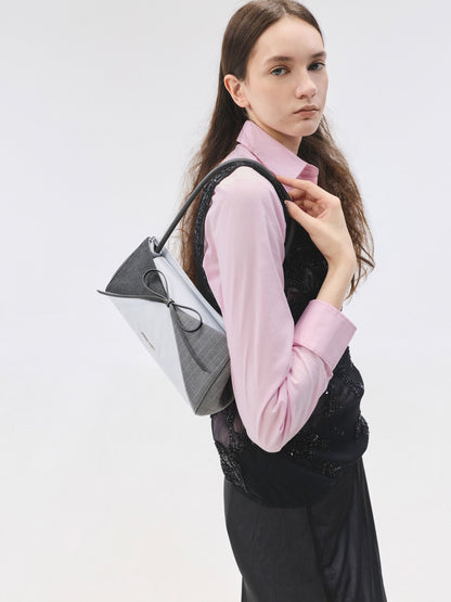 CHARLES & KEITH Popular / Hazel Striped Bow Panelled Shoulder Bag - Grey
