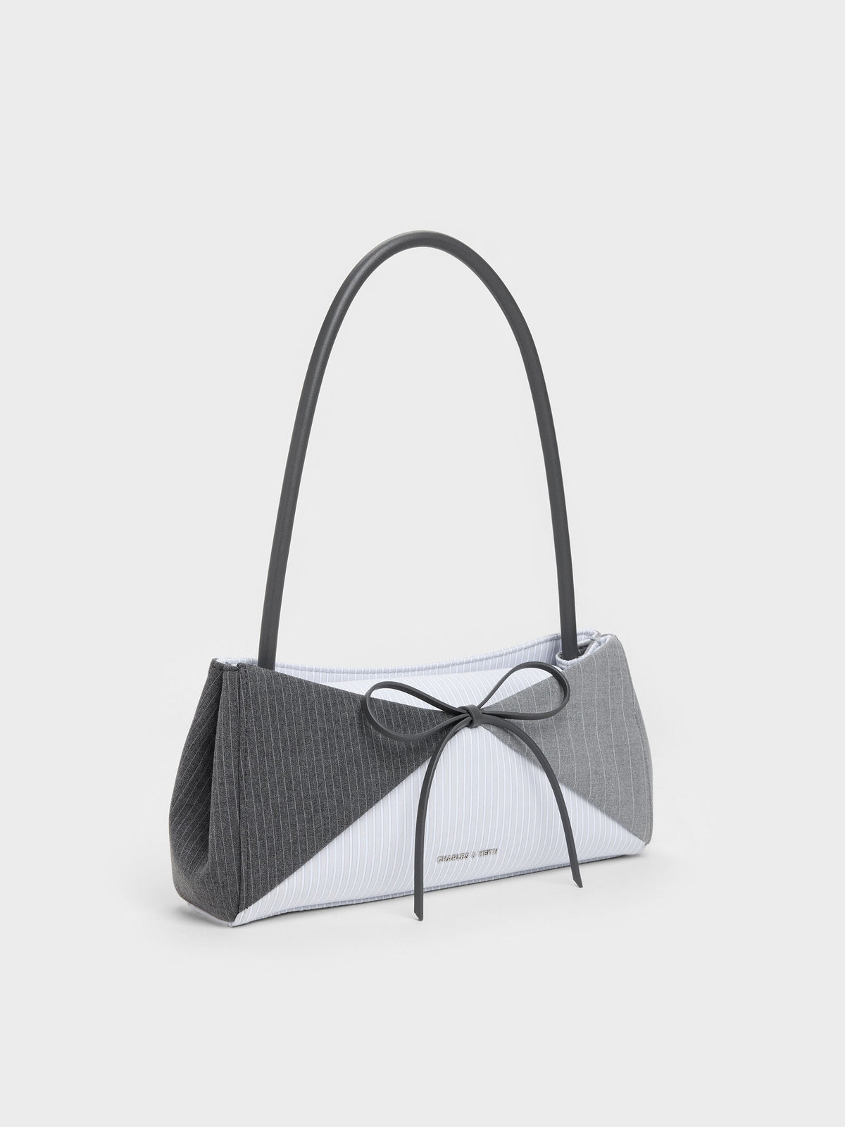 CHARLES & KEITH Popular / Hazel Striped Bow Panelled Shoulder Bag - Grey