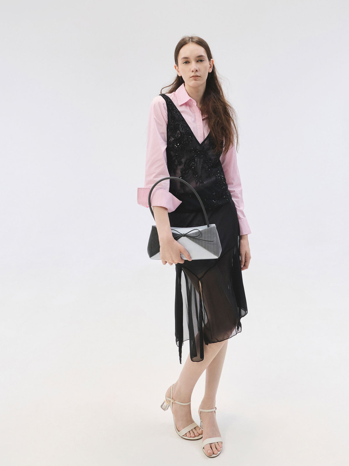CHARLES & KEITH Popular / Hazel Striped Bow Panelled Shoulder Bag - Grey