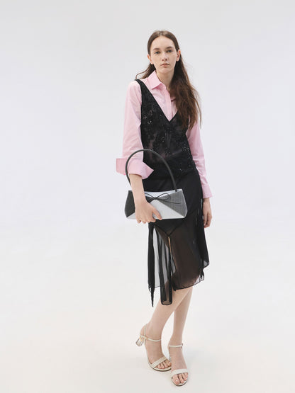 CHARLES & KEITH Popular / Hazel Striped Bow Panelled Shoulder Bag - Grey
