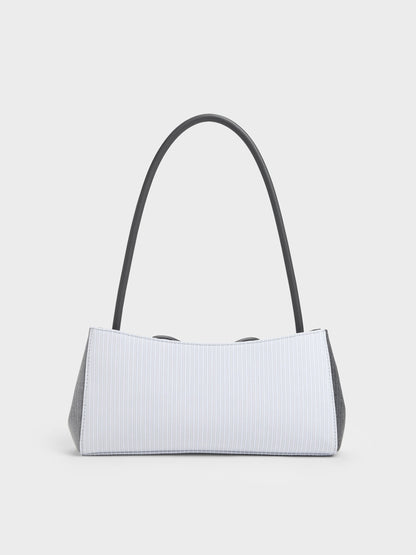 CHARLES & KEITH Popular / Hazel Striped Bow Panelled Shoulder Bag - Grey