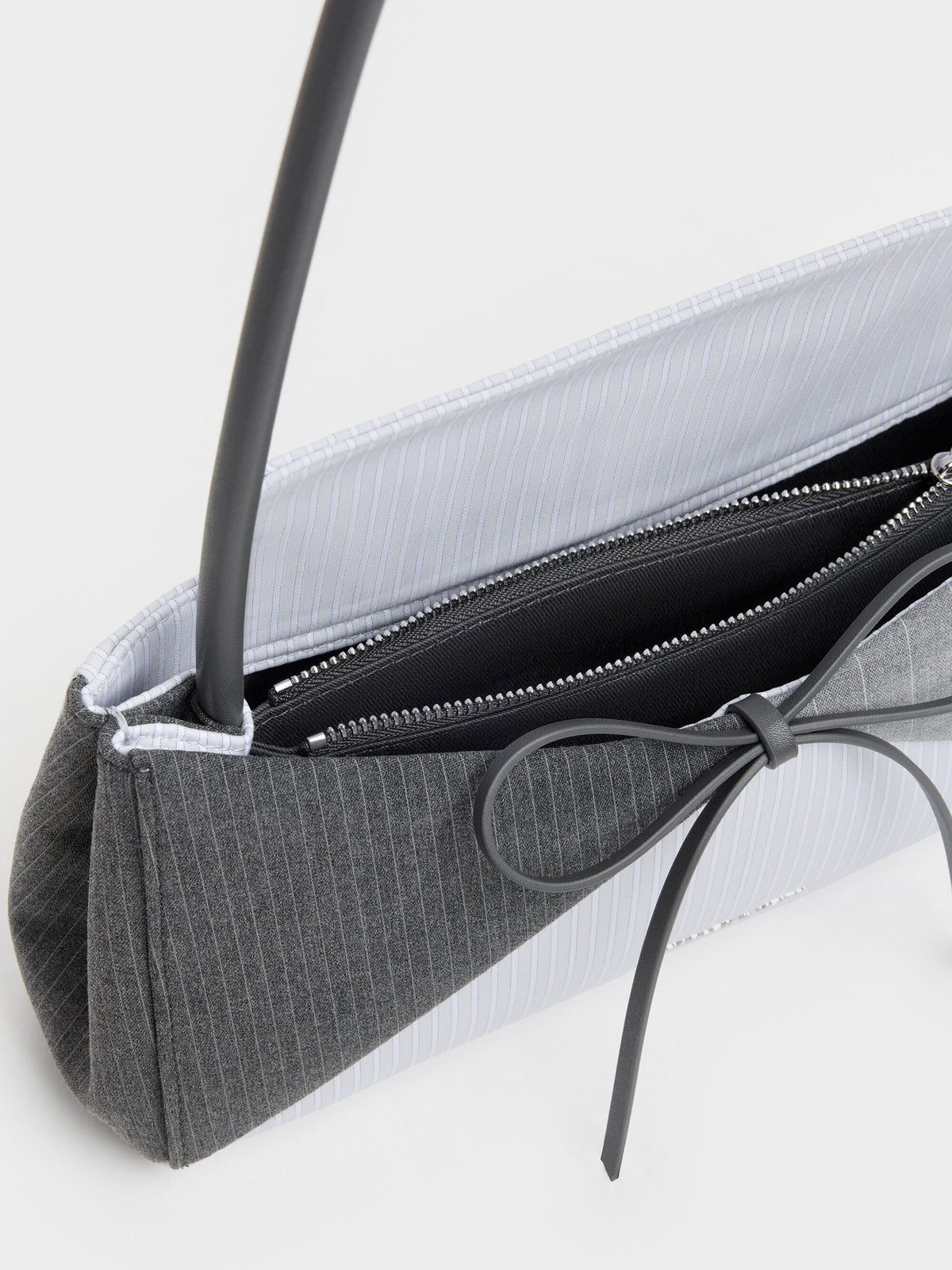 CHARLES & KEITH Popular / Hazel Striped Bow Panelled Shoulder Bag - Grey