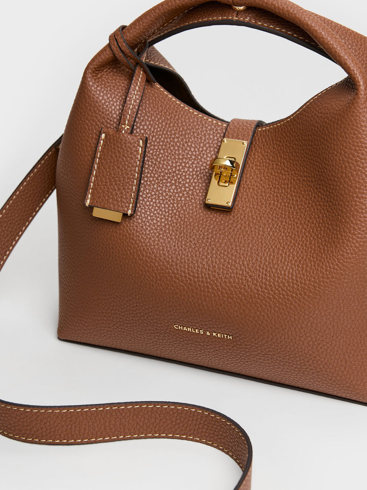 CHARLES & KEITH Recommended / Chance Turn-Lock Bucket Bag - Chocolate