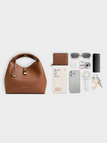 CHARLES & KEITH Recommended / Chance Turn-Lock Bucket Bag - Chocolate