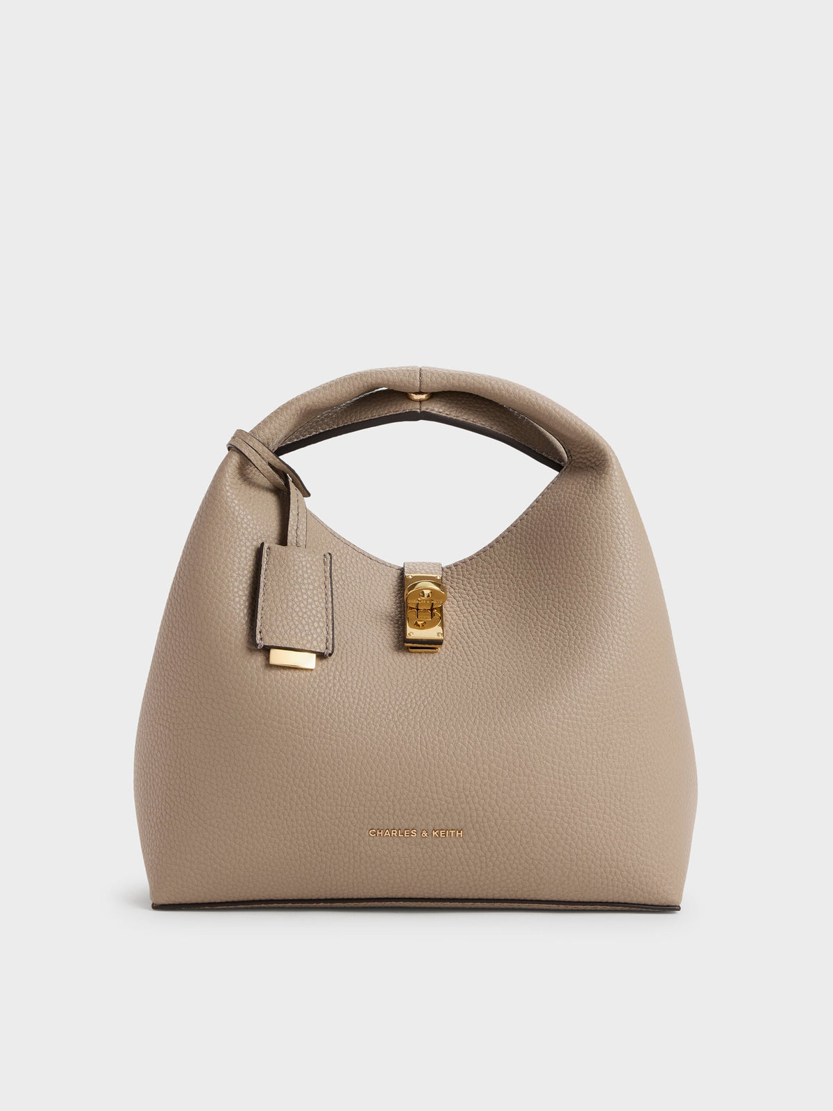 CHARLES & KEITH Premium / Chance Turn-Lock Bucket Bag - Taupe