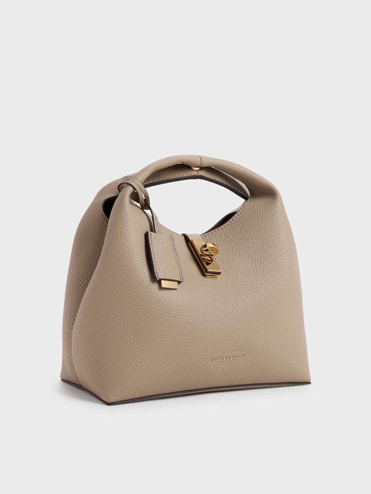 CHARLES & KEITH Premium / Chance Turn-Lock Bucket Bag - Taupe
