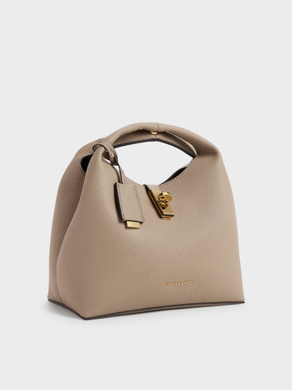 CHARLES & KEITH Premium / Chance Turn-Lock Bucket Bag - Taupe
