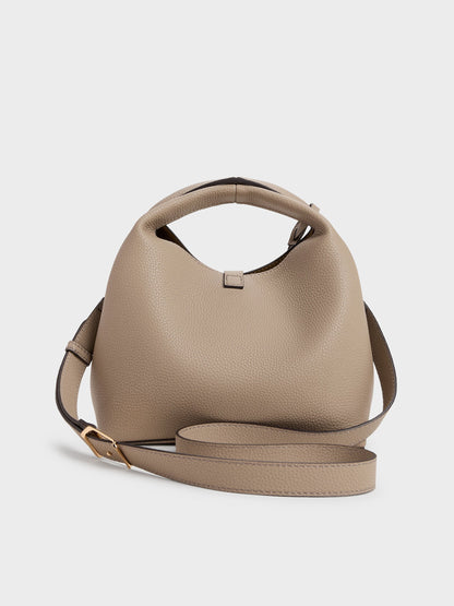 CHARLES & KEITH Premium / Chance Turn-Lock Bucket Bag - Taupe
