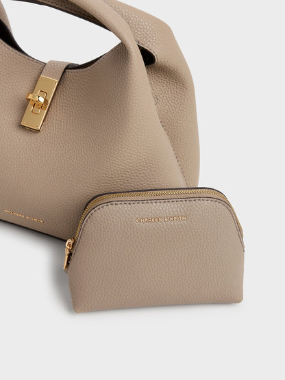 CHARLES & KEITH Premium / Chance Turn-Lock Bucket Bag - Taupe