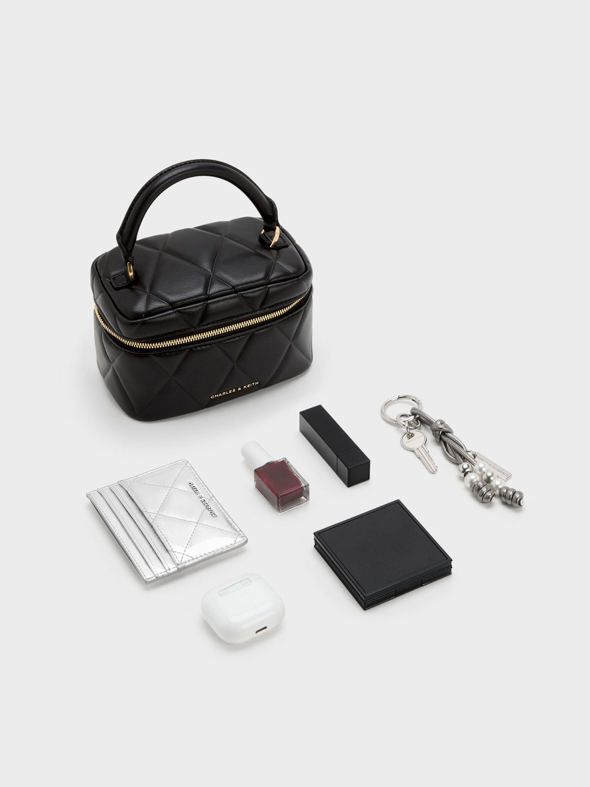 CHARLES & KEITH Popular / Arwen Quilted Top Handle Vanity Bag - Black