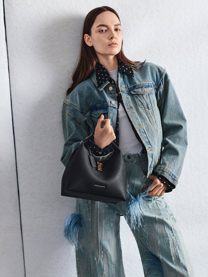 CHARLES & KEITH Best Price / Chance Turn-Lock Bucket Bag - Black