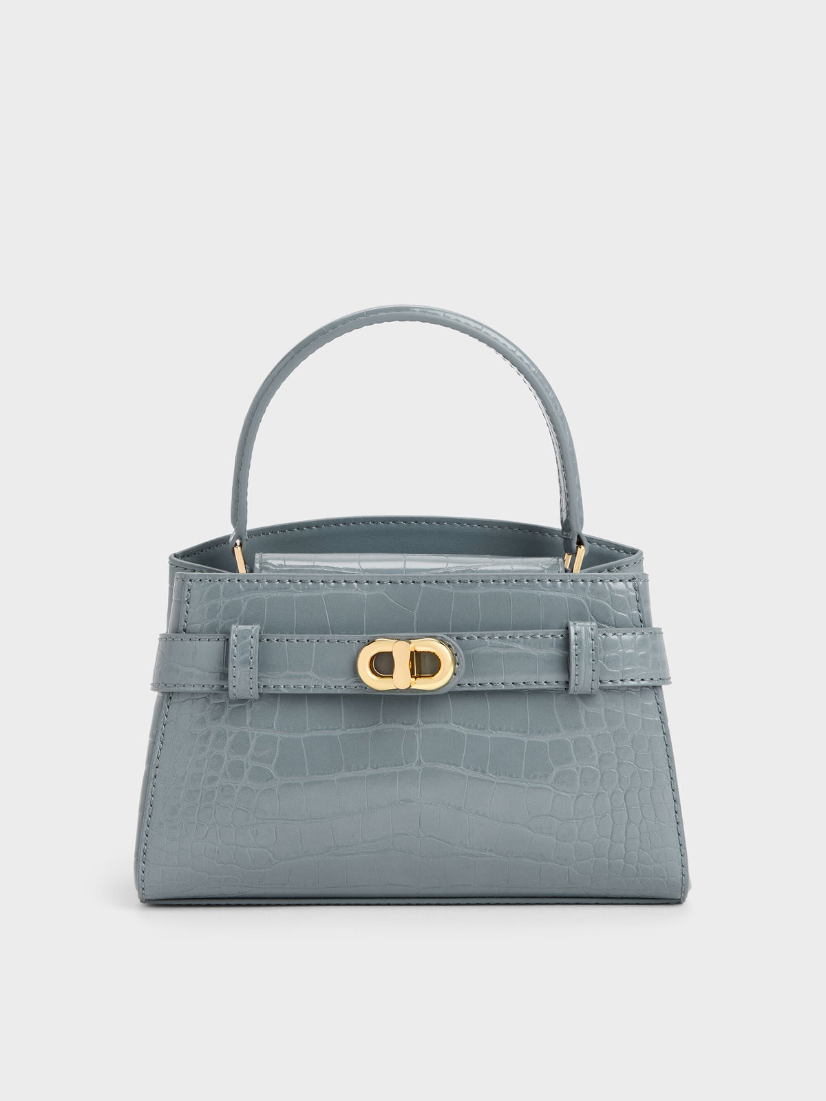 CHARLES & KEITH Quality / Aubrielle Croc-Effect Belted Top Handle Bag - Smoky Blue