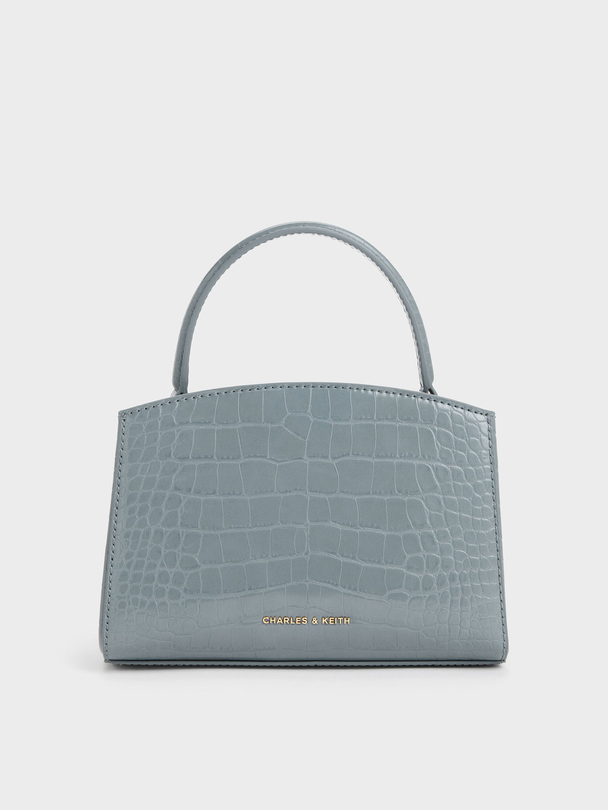 CHARLES & KEITH Quality / Aubrielle Croc-Effect Belted Top Handle Bag - Smoky Blue