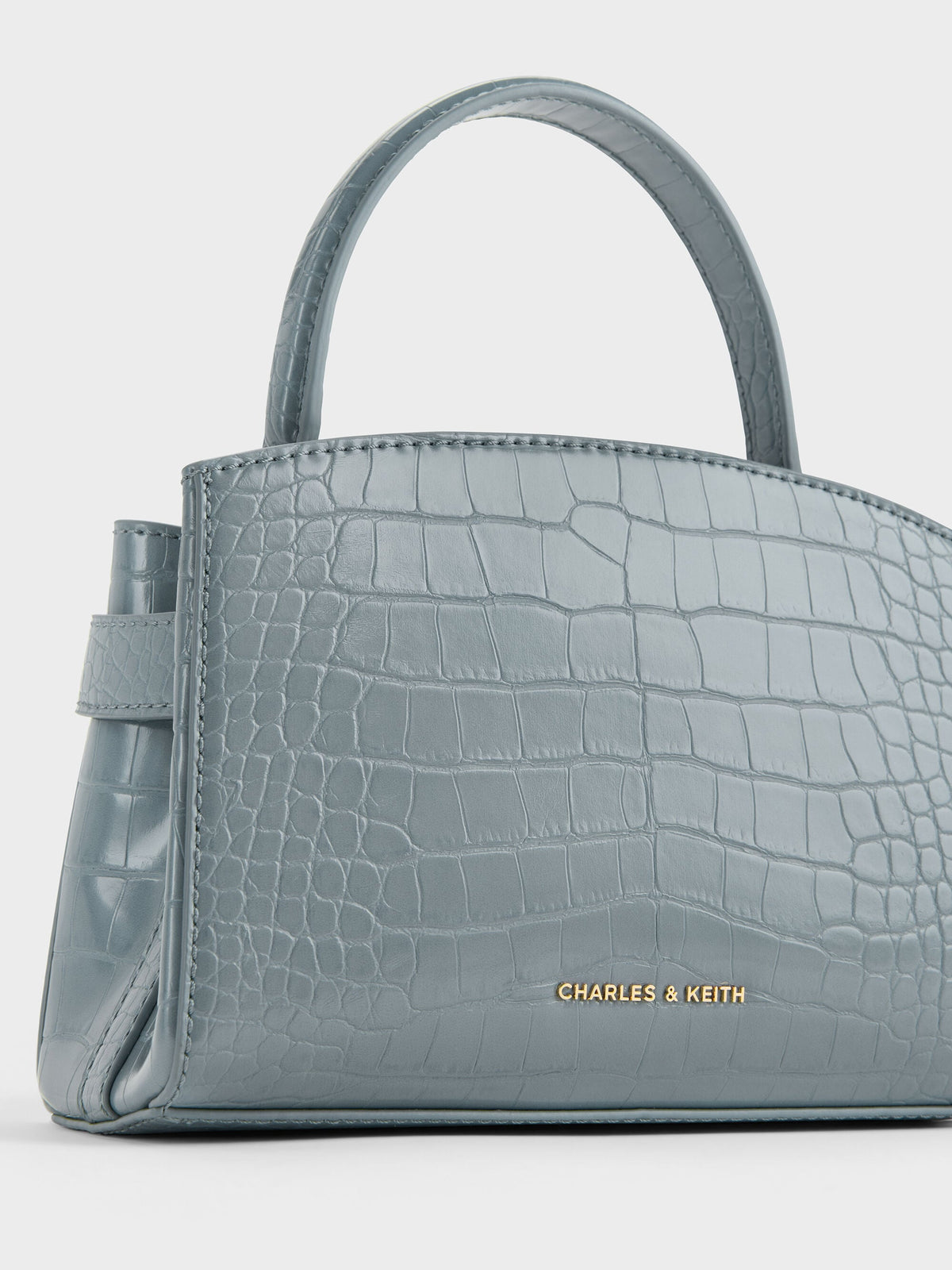CHARLES & KEITH Quality / Aubrielle Croc-Effect Belted Top Handle Bag - Smoky Blue