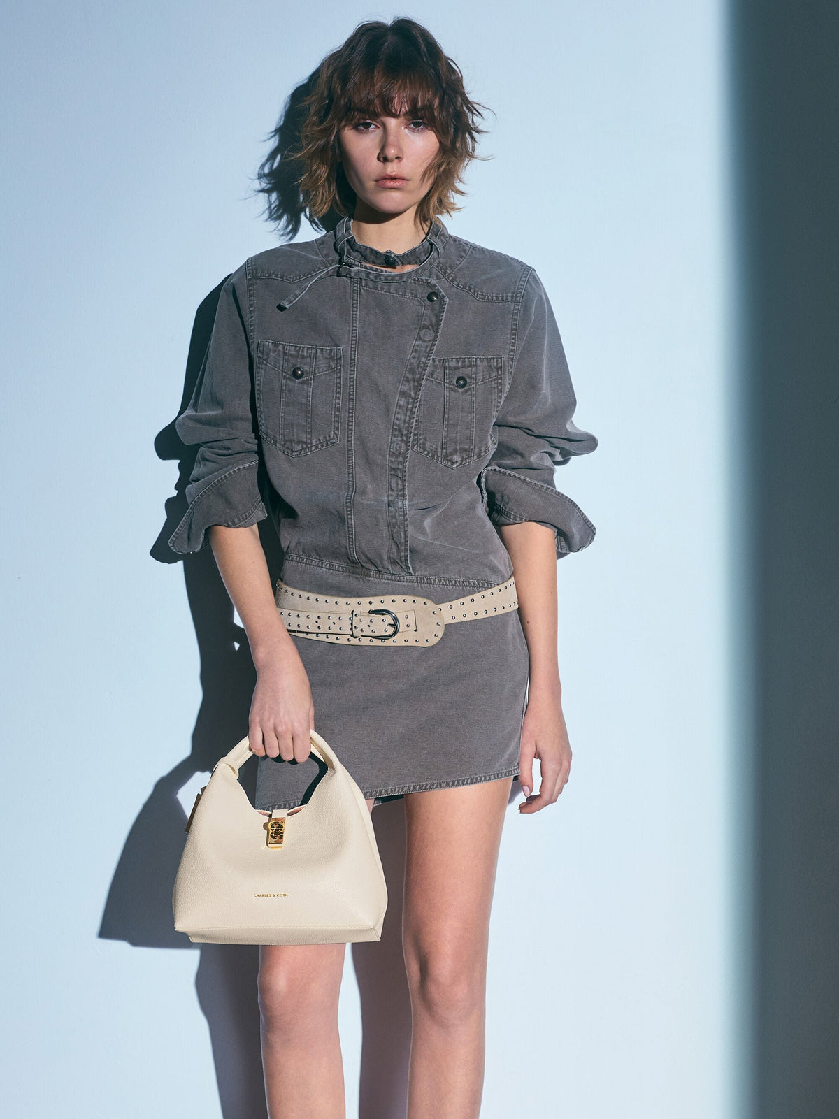 CHARLES & KEITH New / Chance Turn-Lock Bucket Bag - Cream