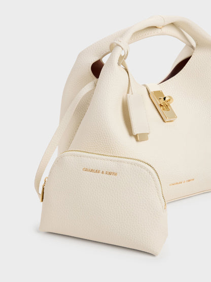 CHARLES & KEITH New / Chance Turn-Lock Bucket Bag - Cream