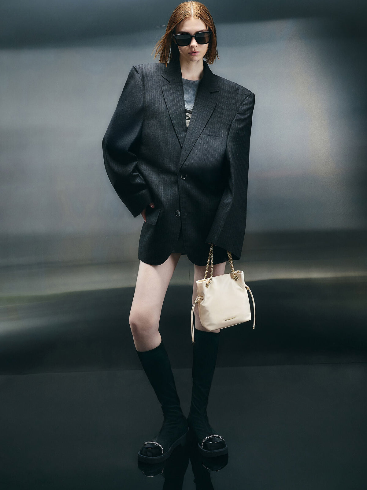 CHARLES & KEITH Classic / Arya Braided-Chain Crossbody Bag - Cream