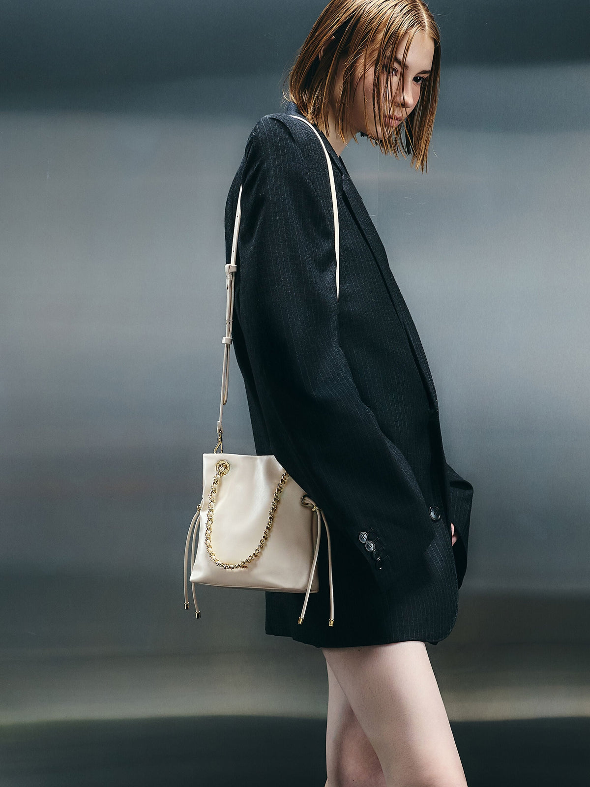 CHARLES & KEITH Classic / Arya Braided-Chain Crossbody Bag - Cream