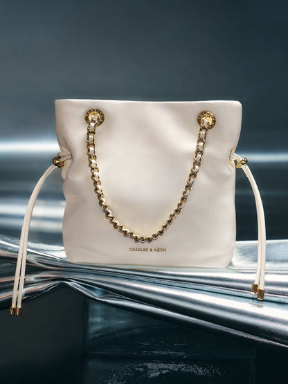 CHARLES & KEITH Classic / Arya Braided-Chain Crossbody Bag - Cream