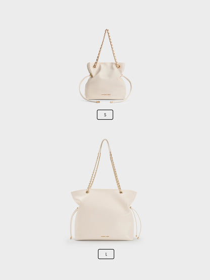 CHARLES & KEITH Classic / Arya Braided-Chain Crossbody Bag - Cream