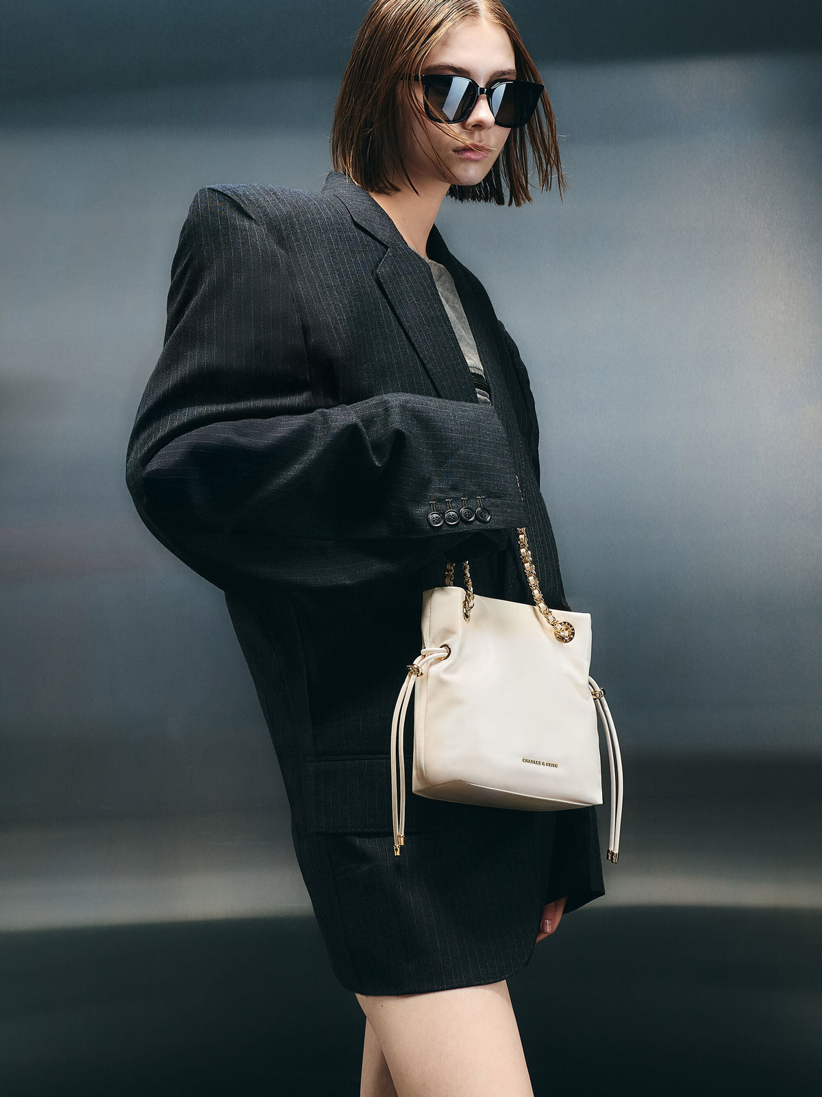 CHARLES & KEITH Classic / Arya Braided-Chain Crossbody Bag - Cream