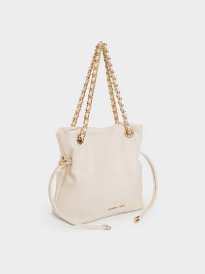 CHARLES & KEITH Classic / Arya Braided-Chain Crossbody Bag - Cream