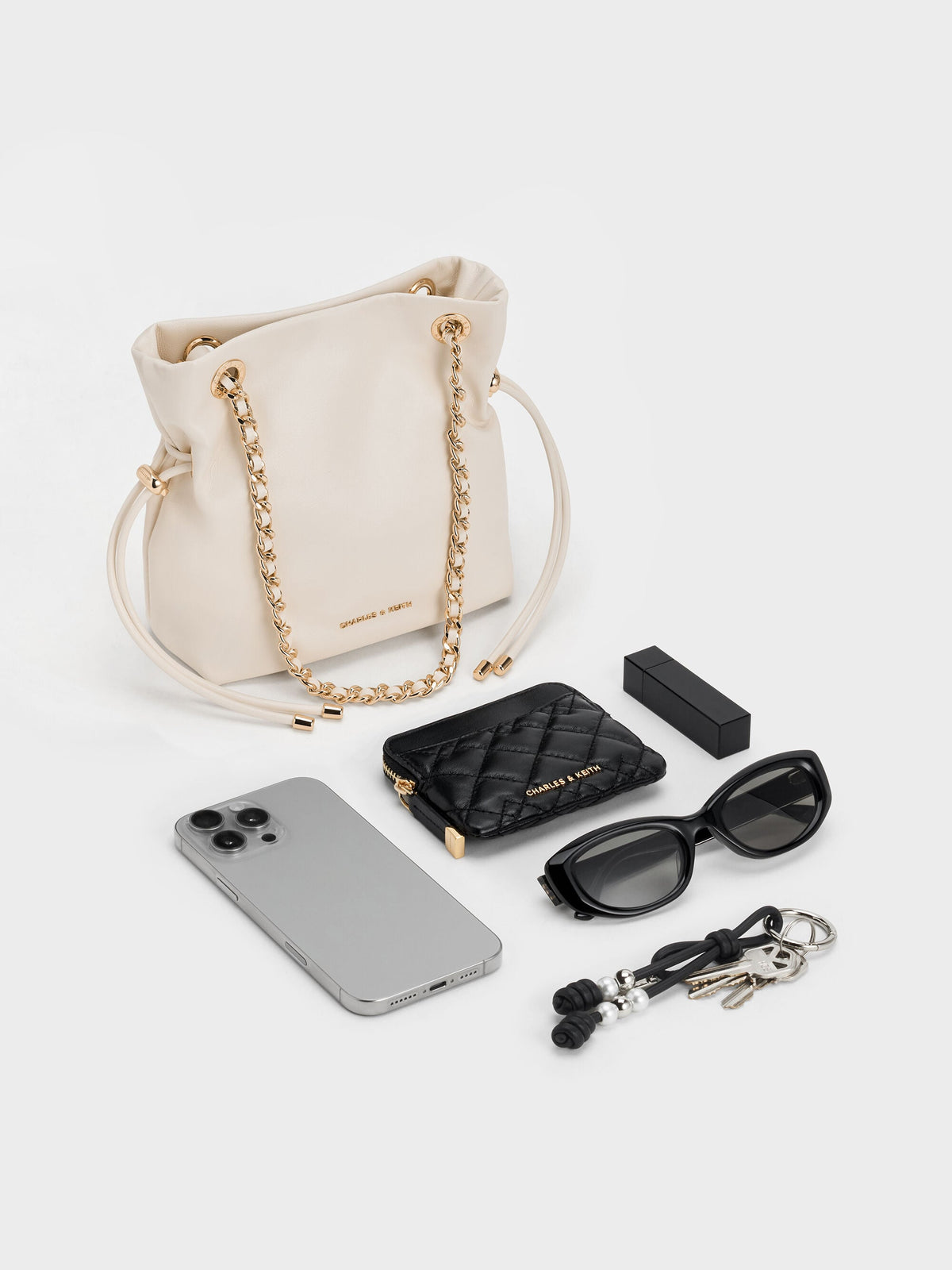 CHARLES & KEITH Classic / Arya Braided-Chain Crossbody Bag - Cream