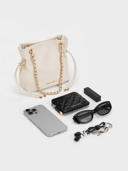 CHARLES & KEITH Classic / Arya Braided-Chain Crossbody Bag - Cream