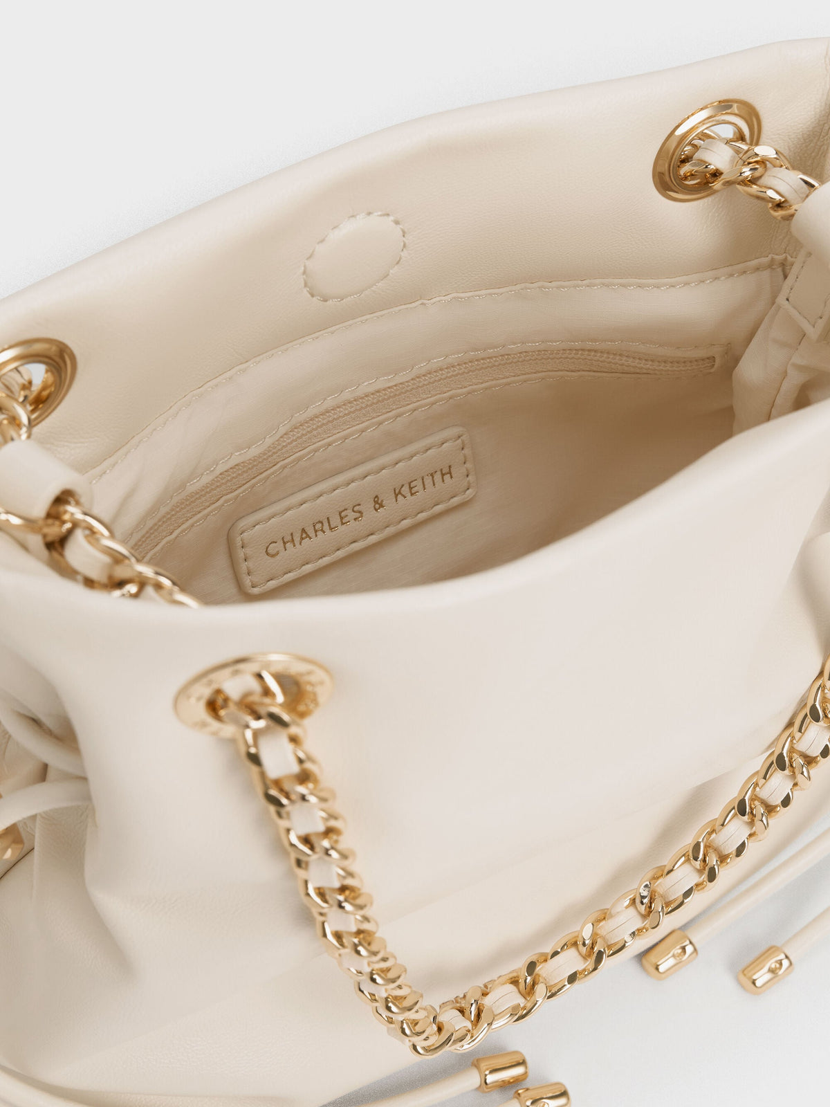 CHARLES & KEITH Classic / Arya Braided-Chain Crossbody Bag - Cream