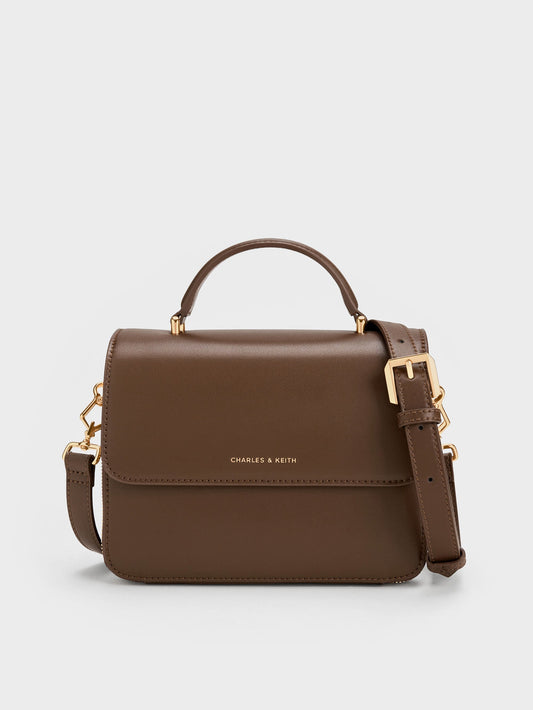 CHARLES & KEITH Trusted / Octavia Front Flap Top Handle Bag - Dark Brown