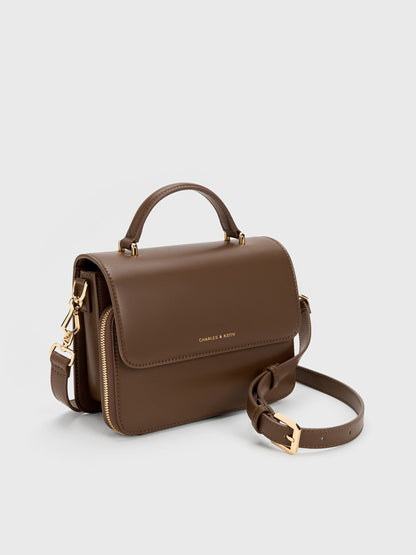 CHARLES & KEITH Trusted / Octavia Front Flap Top Handle Bag - Dark Brown
