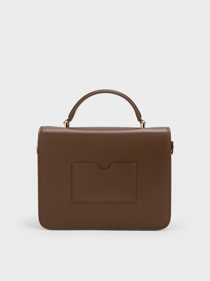 CHARLES & KEITH Trusted / Octavia Front Flap Top Handle Bag - Dark Brown