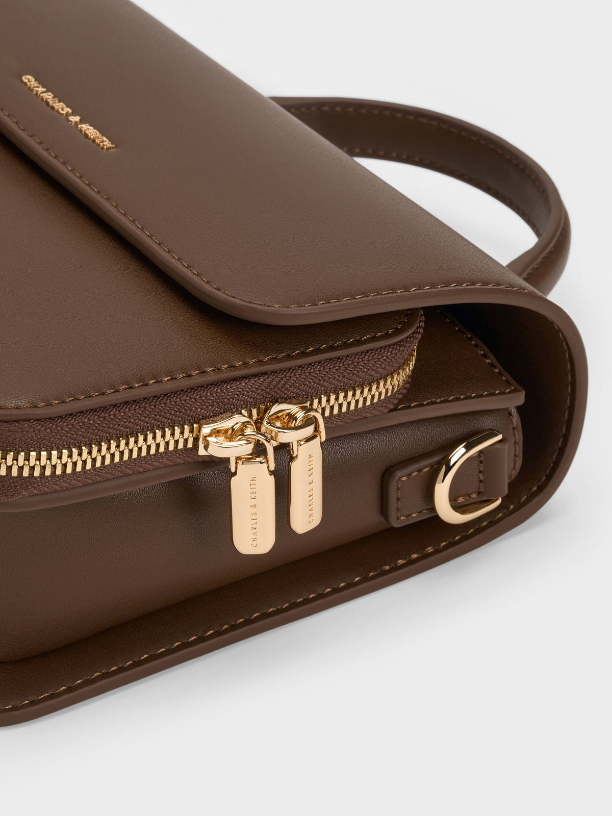 CHARLES & KEITH Trusted / Octavia Front Flap Top Handle Bag - Dark Brown