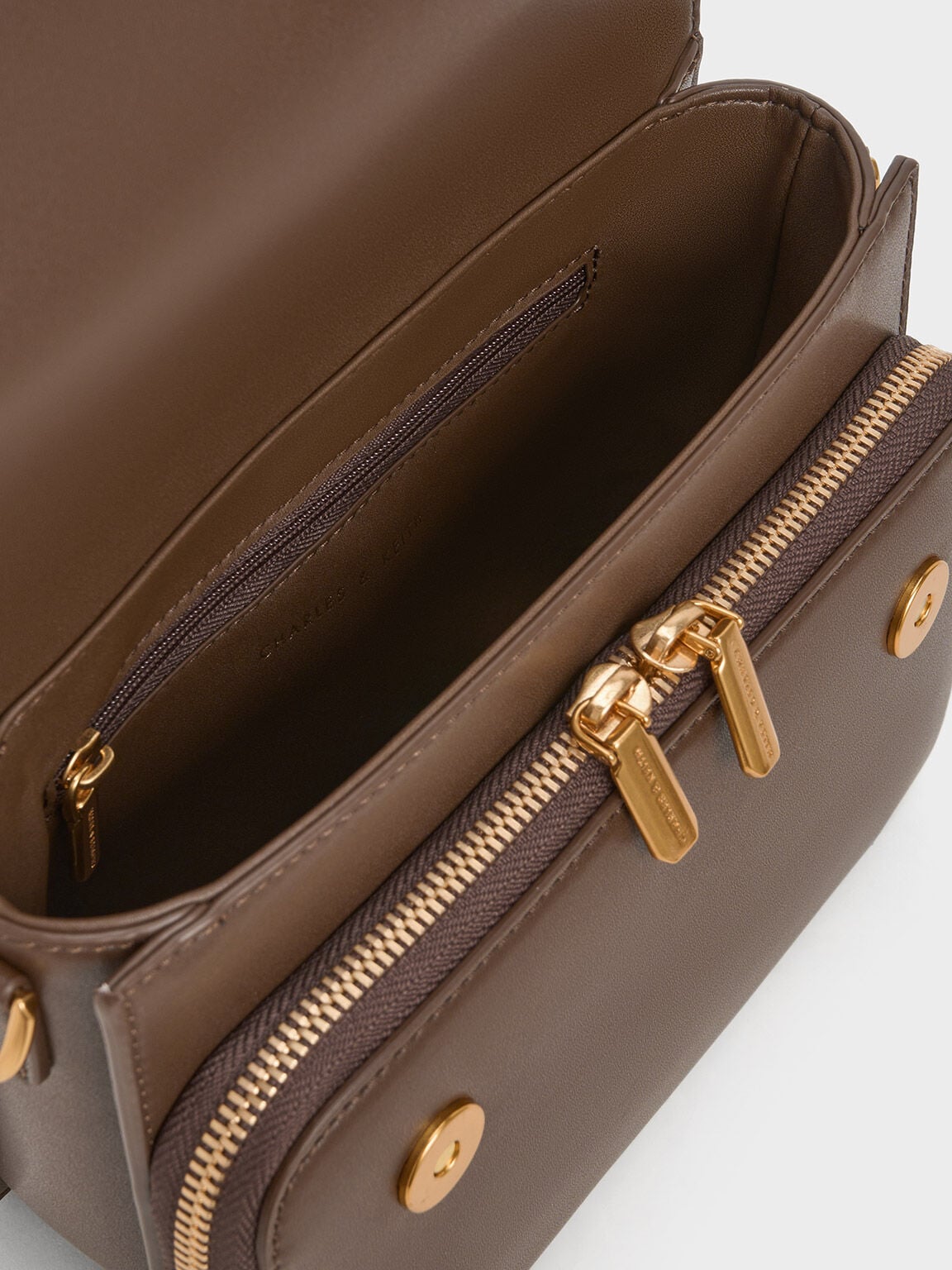 CHARLES & KEITH Trusted / Octavia Front Flap Top Handle Bag - Dark Brown