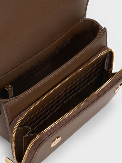 CHARLES & KEITH Trusted / Octavia Front Flap Top Handle Bag - Dark Brown