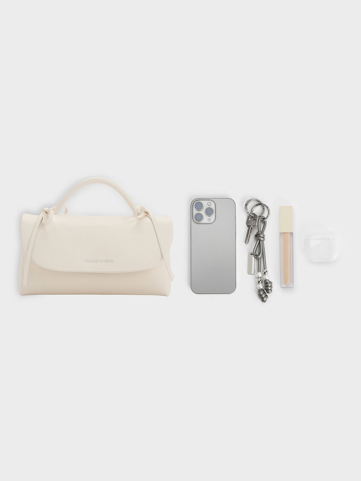 CHARLES & KEITH Featured / Hazel Bow Wallet On Chain - Cream