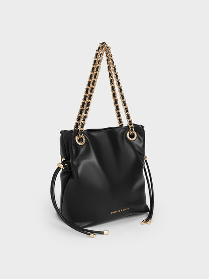 CHARLES & KEITH Great Value / Arya Braided-Chain Crossbody Bag - Black