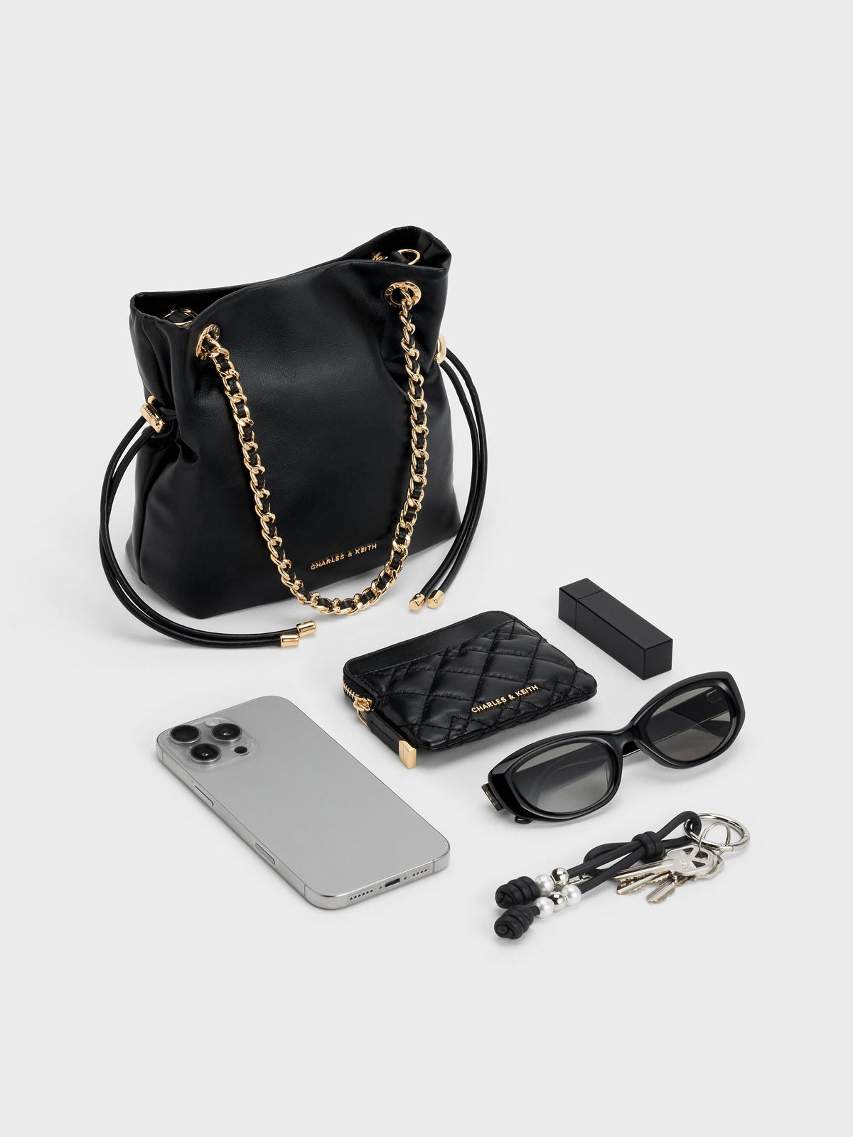 CHARLES & KEITH Great Value / Arya Braided-Chain Crossbody Bag - Black