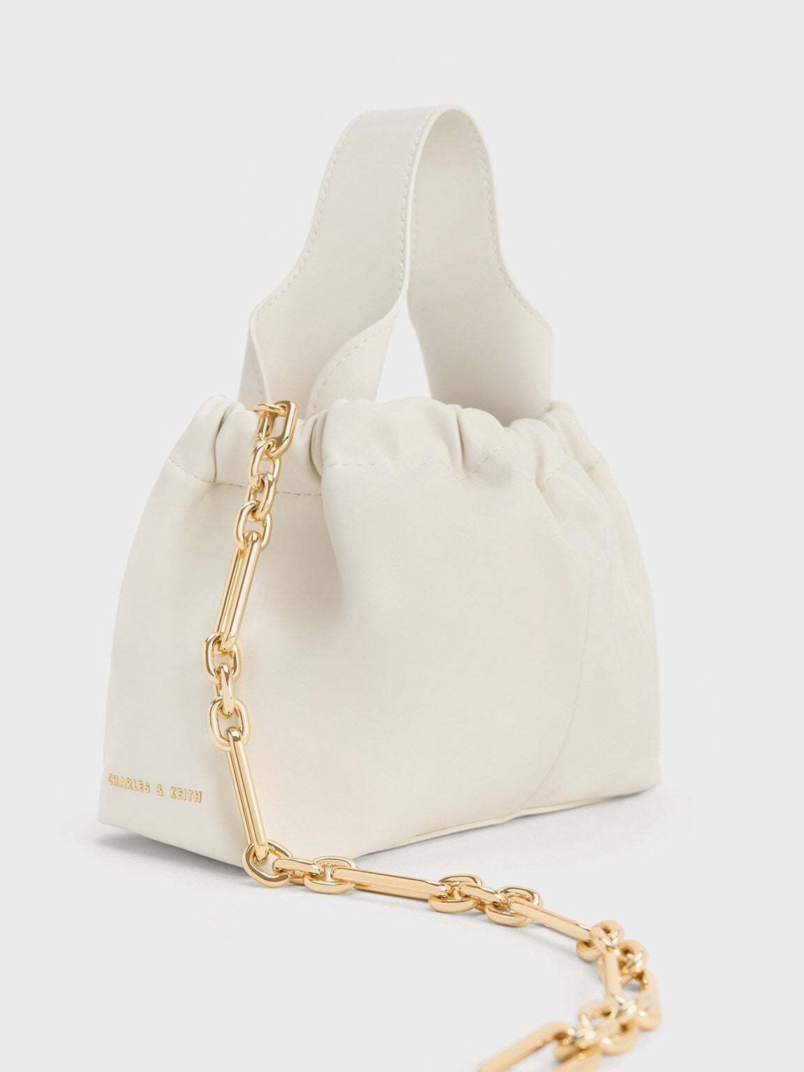 CHARLES & KEITH Popular / Ally Ruched Chain-Handle Bag - Cream