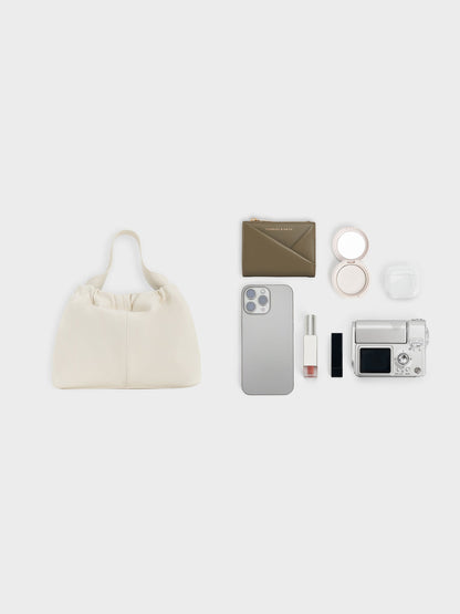 CHARLES & KEITH Popular / Ally Ruched Chain-Handle Bag - Cream