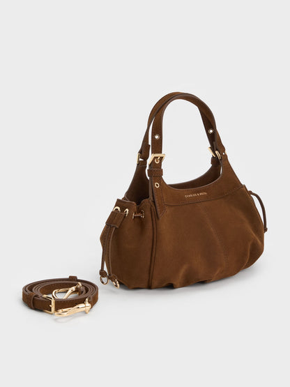 CHARLES & KEITH Classic / Mini Lillith Drawstring Bucket Bag - Pecan Brown