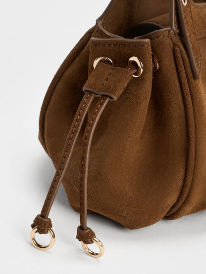 CHARLES & KEITH Classic / Mini Lillith Drawstring Bucket Bag - Pecan Brown