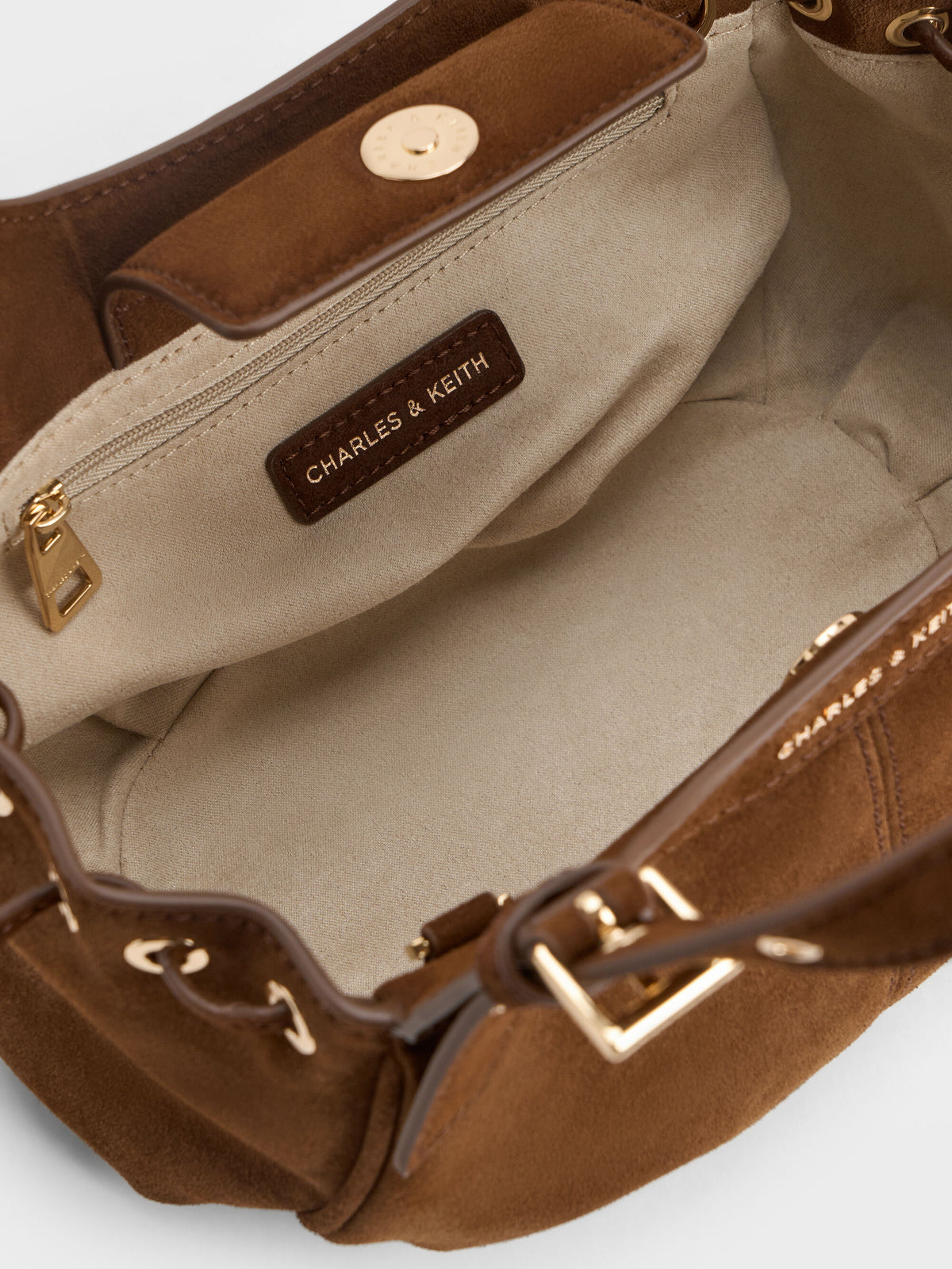 CHARLES & KEITH Classic / Mini Lillith Drawstring Bucket Bag - Pecan Brown